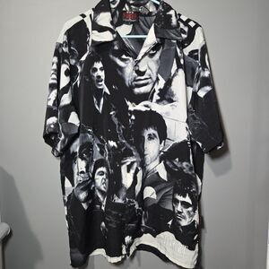 B9 VTG Dragonfly SCARFACE Tony Montana Button Shirt All Over Print Button Up Y2K